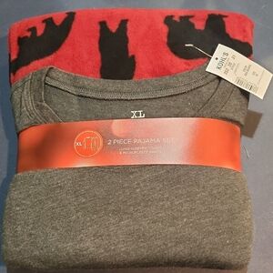 2pc Mens Pajama Set Long Sleeve Shirt Red Microfleece Pants XL New Bears Lodge